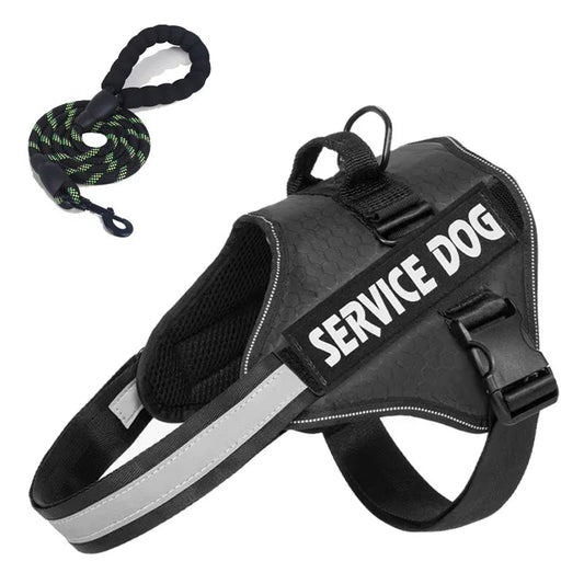 Reflective Adjustable Dog Harness with Service Dog Vest Badge – Durable Polyester for Enhanced Visibility and Comfort 0