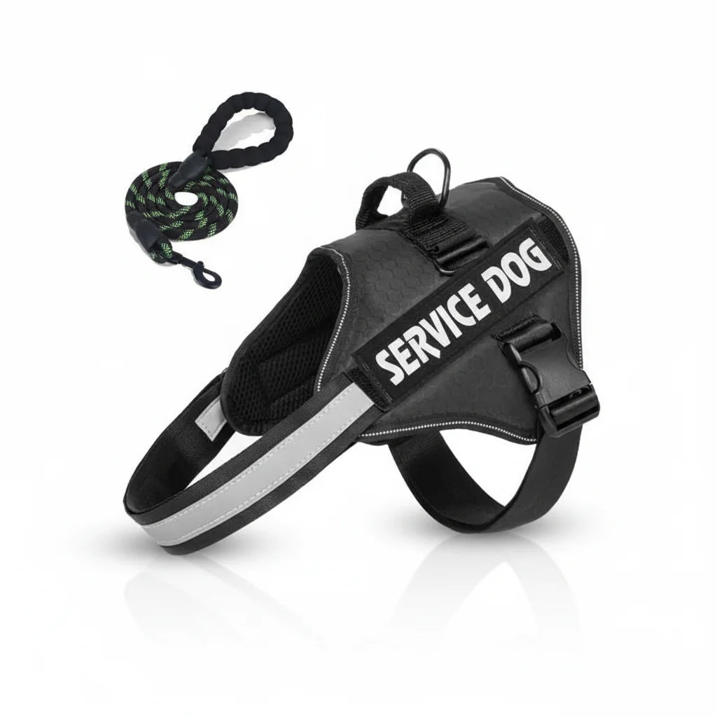 Reflective Adjustable Dog Harness with Service Dog Vest Badge – Durable Polyester for Enhanced Visibility and Comfort 1
