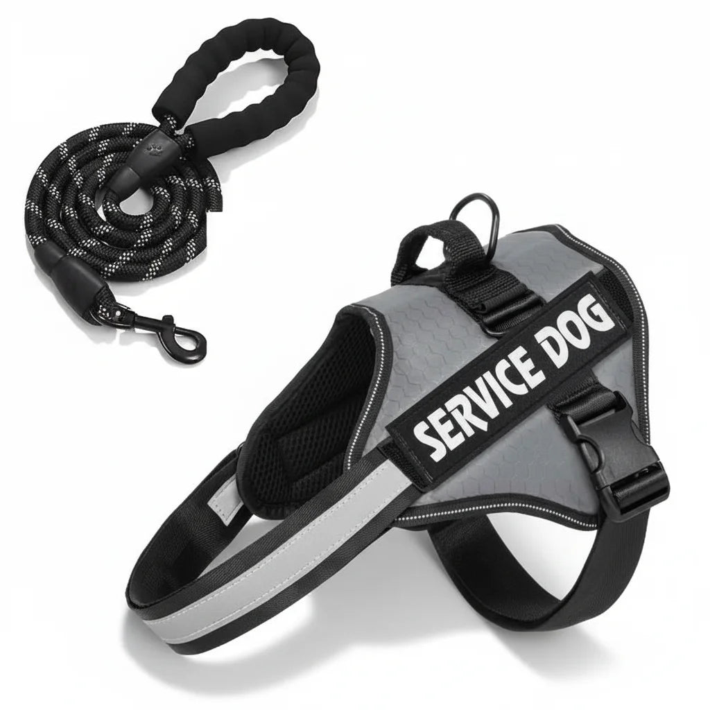 Reflective Adjustable Dog Harness with Service Dog Vest Badge – Durable Polyester for Enhanced Visibility and Comfort 10