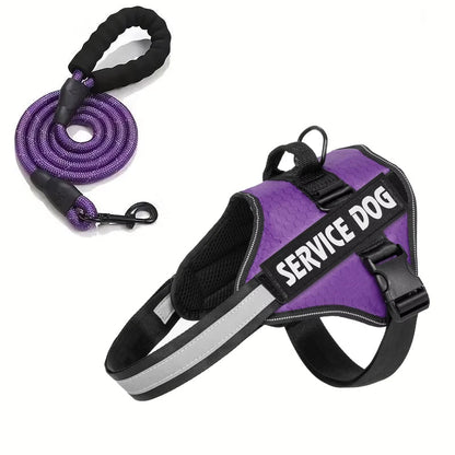Reflective Adjustable Dog Harness with Service Dog Vest Badge – Durable Polyester for Enhanced Visibility and Comfort 9