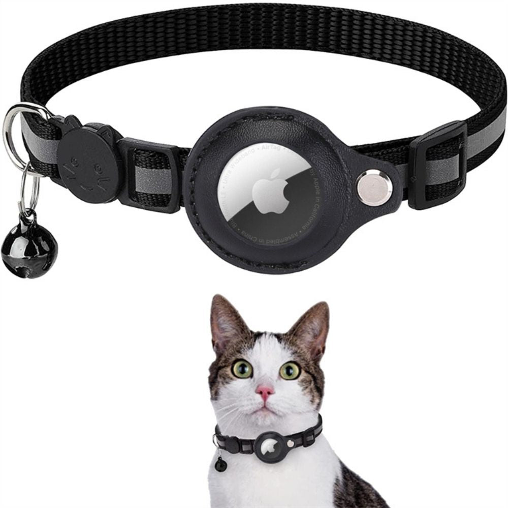 Reflective Cat Collar with GPS Tracker Holder and Safety Closure – Adjustable Night Visibility Collar with Bell 0