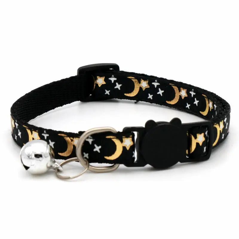Reflective Cat Collar with Gold Stars and Moon Design – Adjustable Safety Closure for Cats and Small Dogs 0