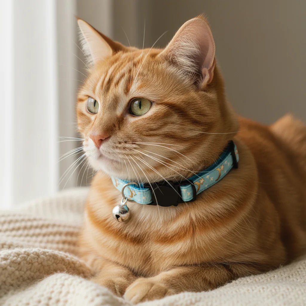 Reflective Cat Collar with Gold Stars and Moon Design – Adjustable Safety Closure for Cats and Small Dogs 1