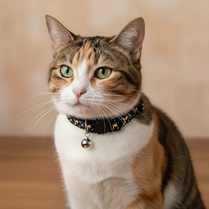 Reflective Cat Collar with Gold Stars and Moon Design – Adjustable Safety Closure for Cats and Small Dogs 5