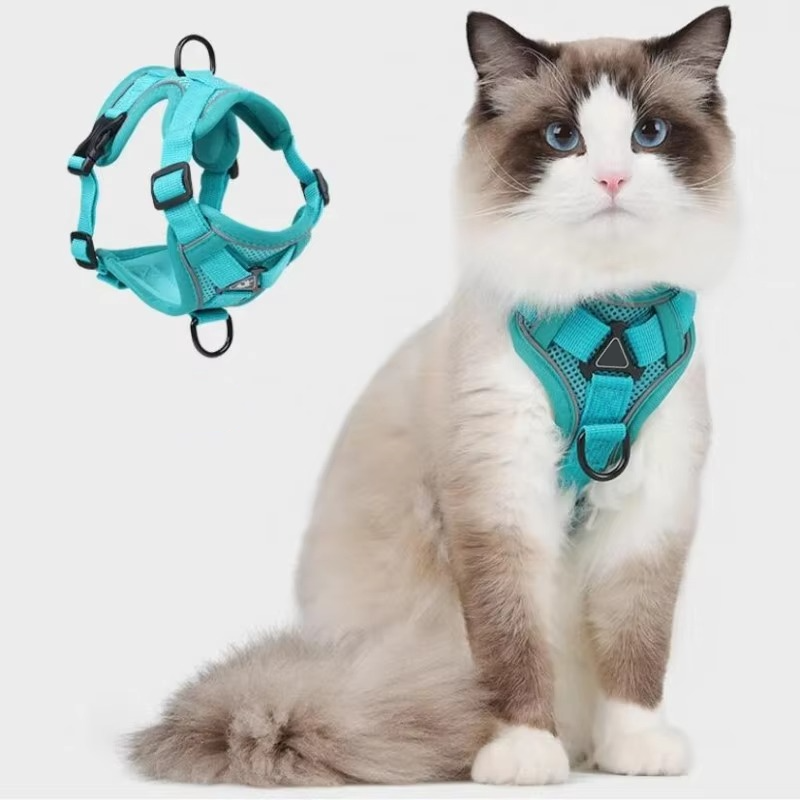 Reflective Cat Harness and Leash Set – Adjustable Vest Style with Breathable Mesh for Comfort and Safety 0