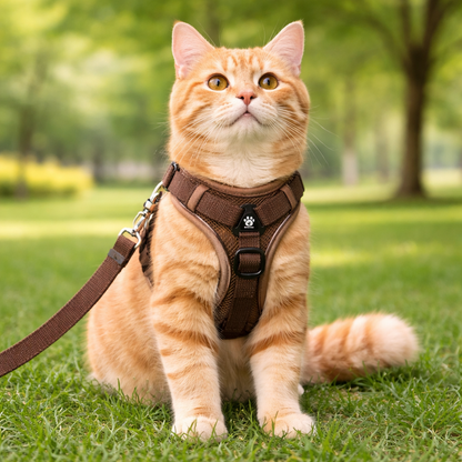 Reflective cat harness and leash set featuring adjustable fit and breathable mesh, designed for kittens and small cats, ensuring comfort and safety during outdoor walks. 5