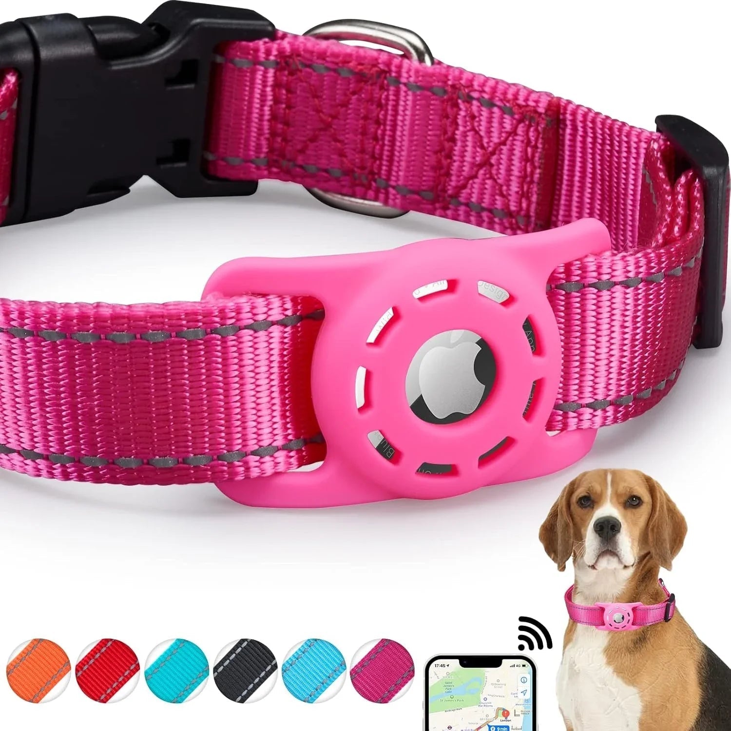 Reflective Dog Collar with Airtag Holder – Durable Nylon, High Visibility, Comfortable Fit, Quick Release Buckle 0