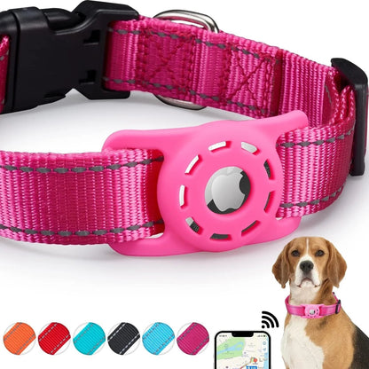 Reflective Dog Collar with Airtag Holder – Durable Nylon, High Visibility, Comfortable Fit, Quick Release Buckle 0
