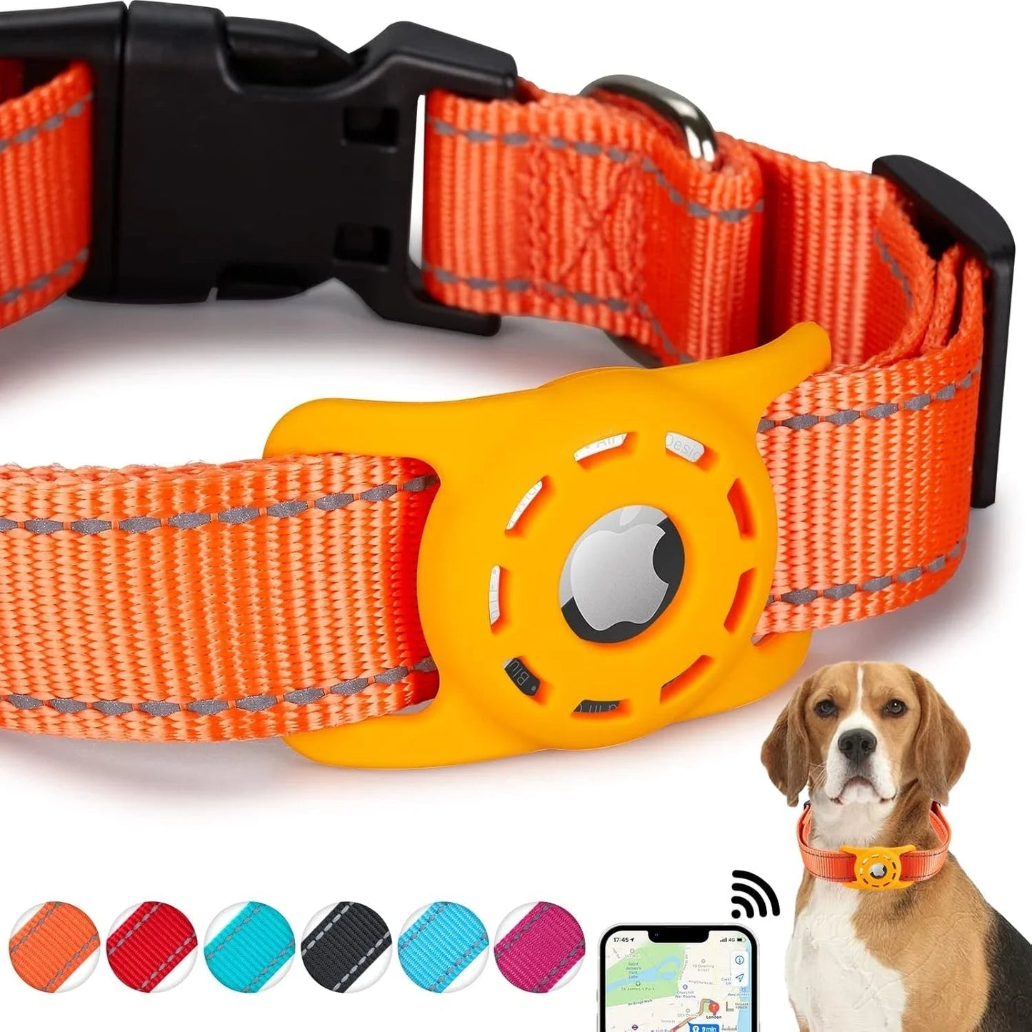 Reflective Dog Collar with Airtag Holder – Durable Nylon, High Visibility, Comfortable Fit, Quick Release Buckle 6