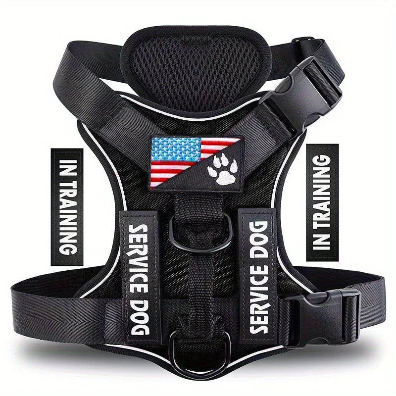 Reflective Dog Harness with Handle and 5 Interchangeable Patches – Comfortable Service Dog Vest for Optimal Support 0