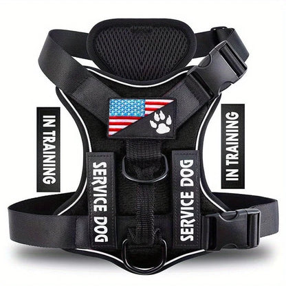 Reflective Dog Harness with Handle and 5 Interchangeable Patches – Comfortable Service Dog Vest for Optimal Support 0