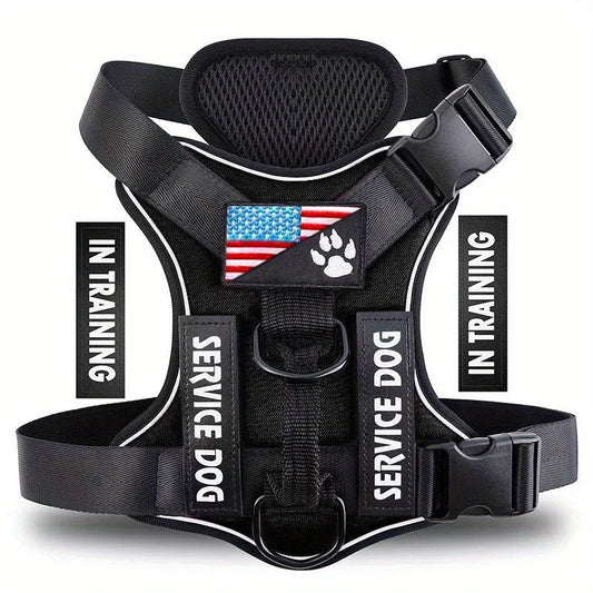 Reflective Dog Harness with Handle and 5 Interchangeable Patches – Comfortable Service Dog Vest for Optimal Support 0