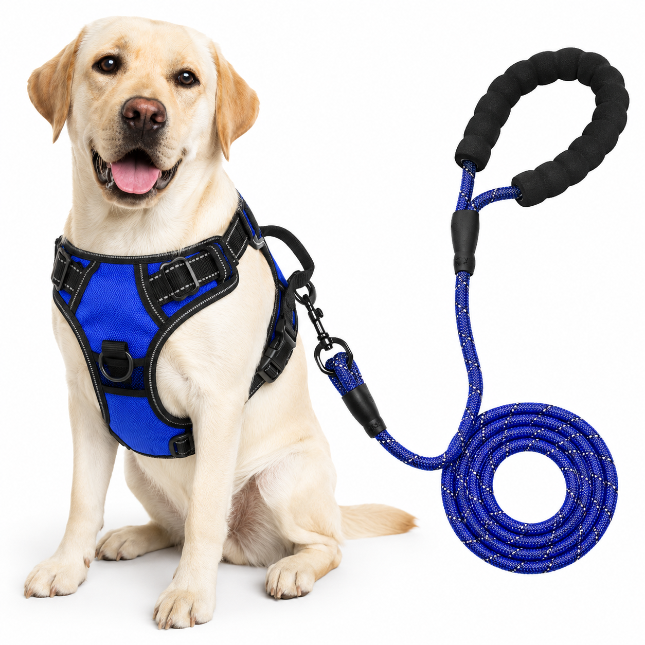Reflective no-pull dog harness with adjustable Oxford fabric and leash set, designed for medium and large dogs for safe and comfortable walks. 1