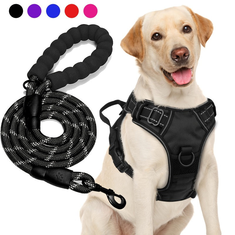 Reflective no-pull dog harness with adjustable Oxford fabric and leash set, designed for medium and large dogs for safe and comfortable walks. 5