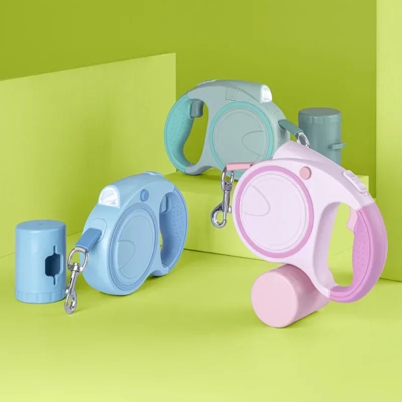 Retractable Dog Leash with LED Light, 16FT Nylon Rope, Poop Bag Dispenser, Adjustable Length for All Dog Sizes 1