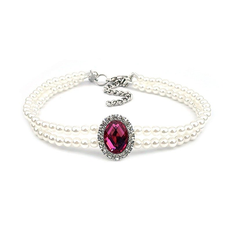 Rhinestone Jeweled Pet Necklace in Vibrant Colors – Metal and Artificial Pearl Design for Stylish Pets 11