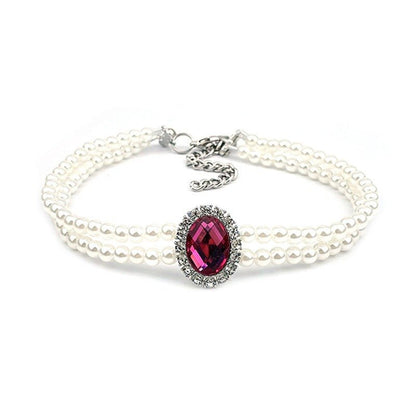 Rhinestone Jeweled Pet Necklace in Vibrant Colors – Metal and Artificial Pearl Design for Stylish Pets 11