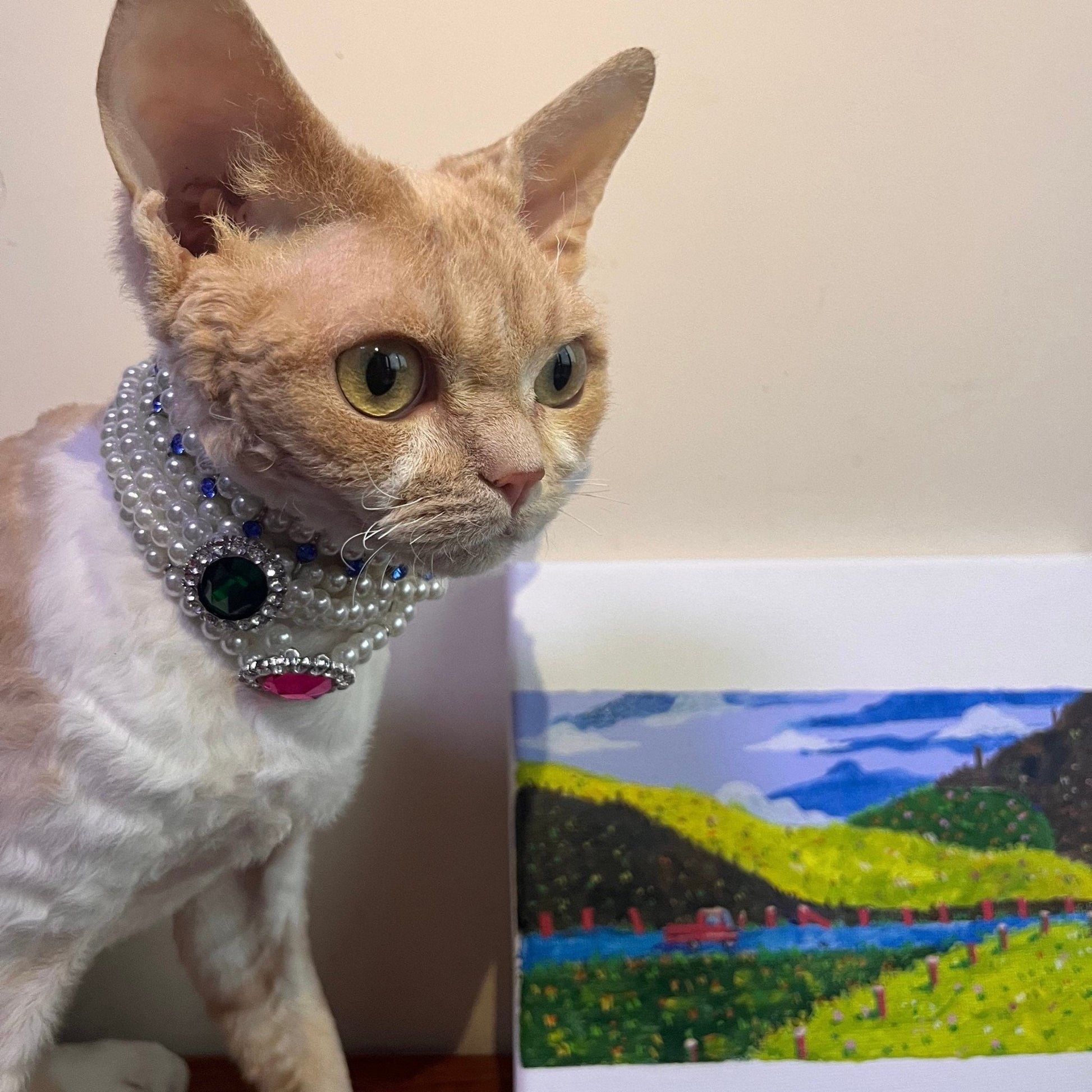 Rhinestone Jeweled Pet Necklace in Vibrant Colors – Metal and Artificial Pearl Design for Stylish Pets 6