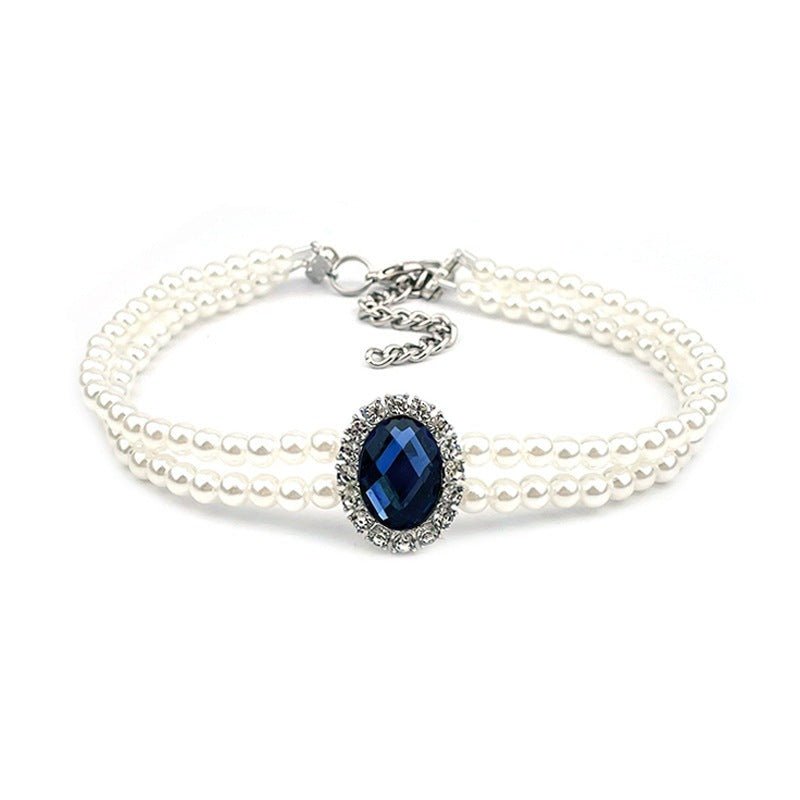 Rhinestone Jeweled Pet Necklace in Vibrant Colors – Metal and Artificial Pearl Design for Stylish Pets 9