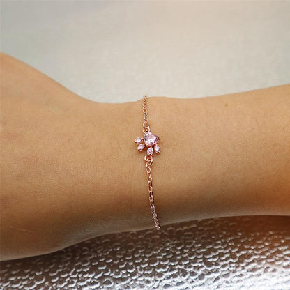 Rose Quartz Paw Print Bracelet – Hypoallergenic Silver with Rose Gold Coating for Cat Lovers 2