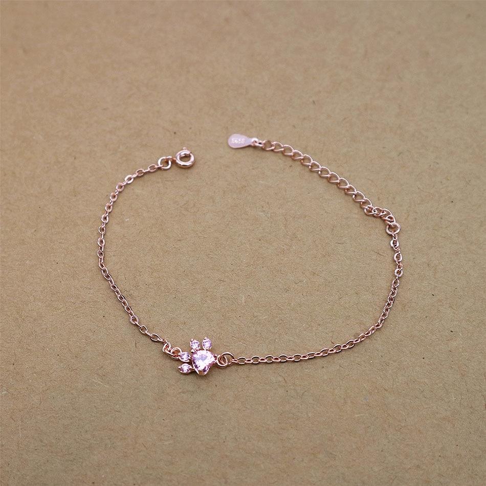 Rose Quartz Paw Print Bracelet – Hypoallergenic Silver with Rose Gold Coating for Cat Lovers 3