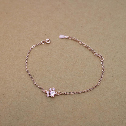 Rose Quartz Paw Print Bracelet – Hypoallergenic Silver with Rose Gold Coating for Cat Lovers 3