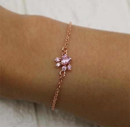 Rose Quartz Paw Print Bracelet – Hypoallergenic Silver with Rose Gold Coating for Cat Lovers 4
