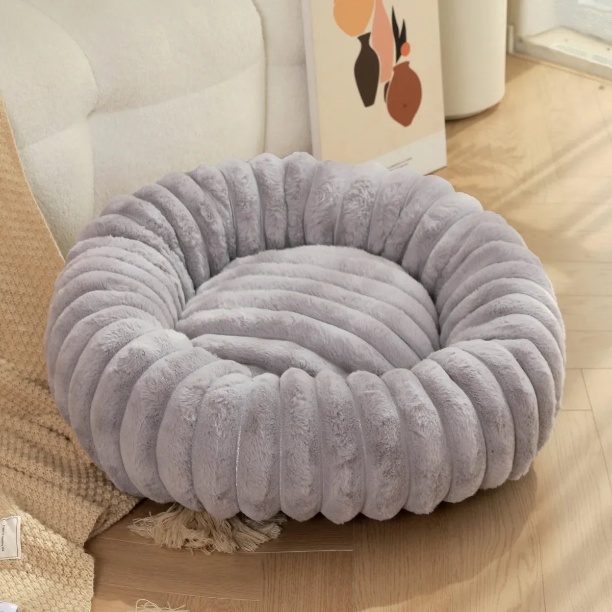 Round Donut Dog Bed - Soft Plush Washable Bed for Small to Medium Dogs - Cozy Design for Comfort and Security 11