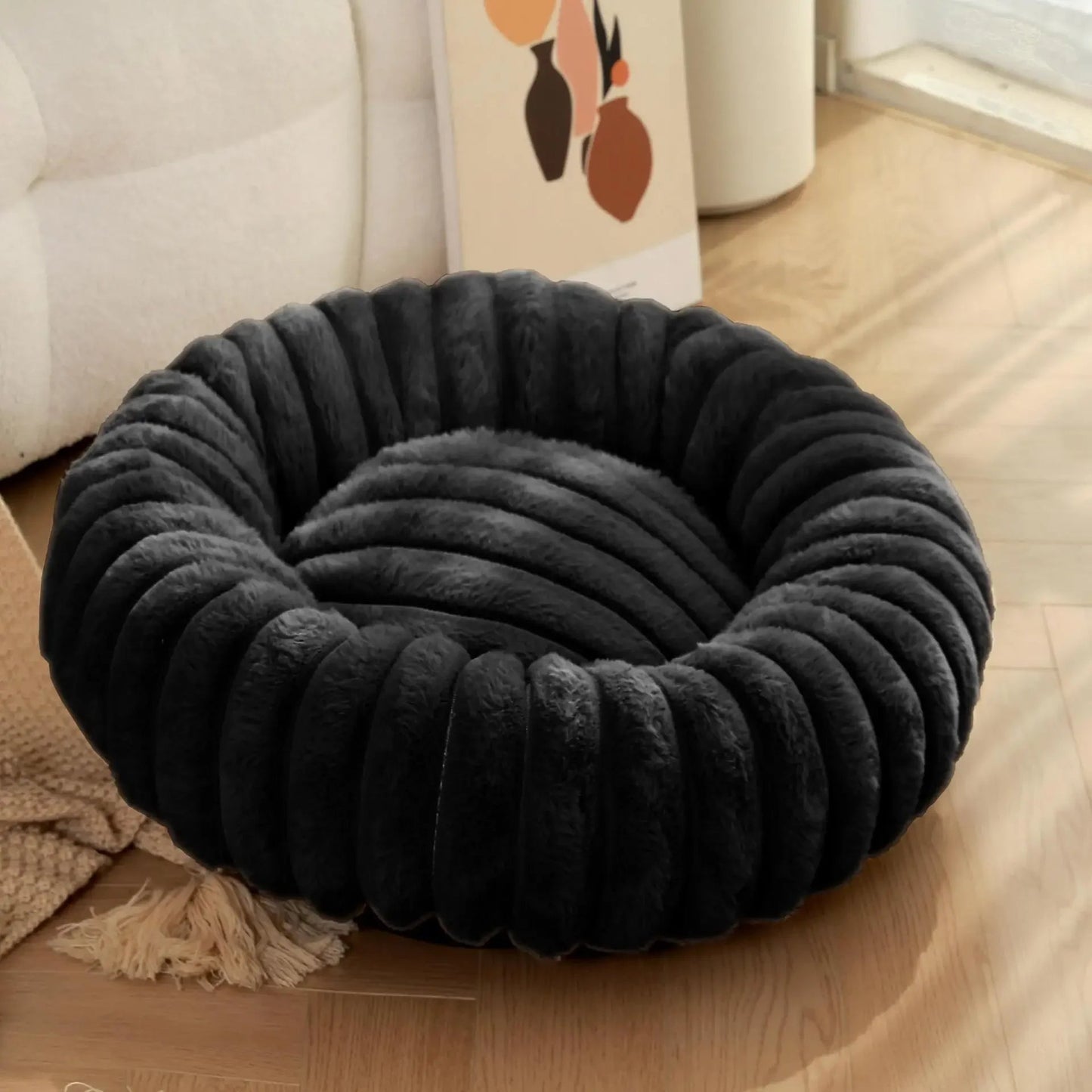 Round Donut Dog Bed - Soft Plush Washable Bed for Small to Medium Dogs - Cozy Design for Comfort and Security 12