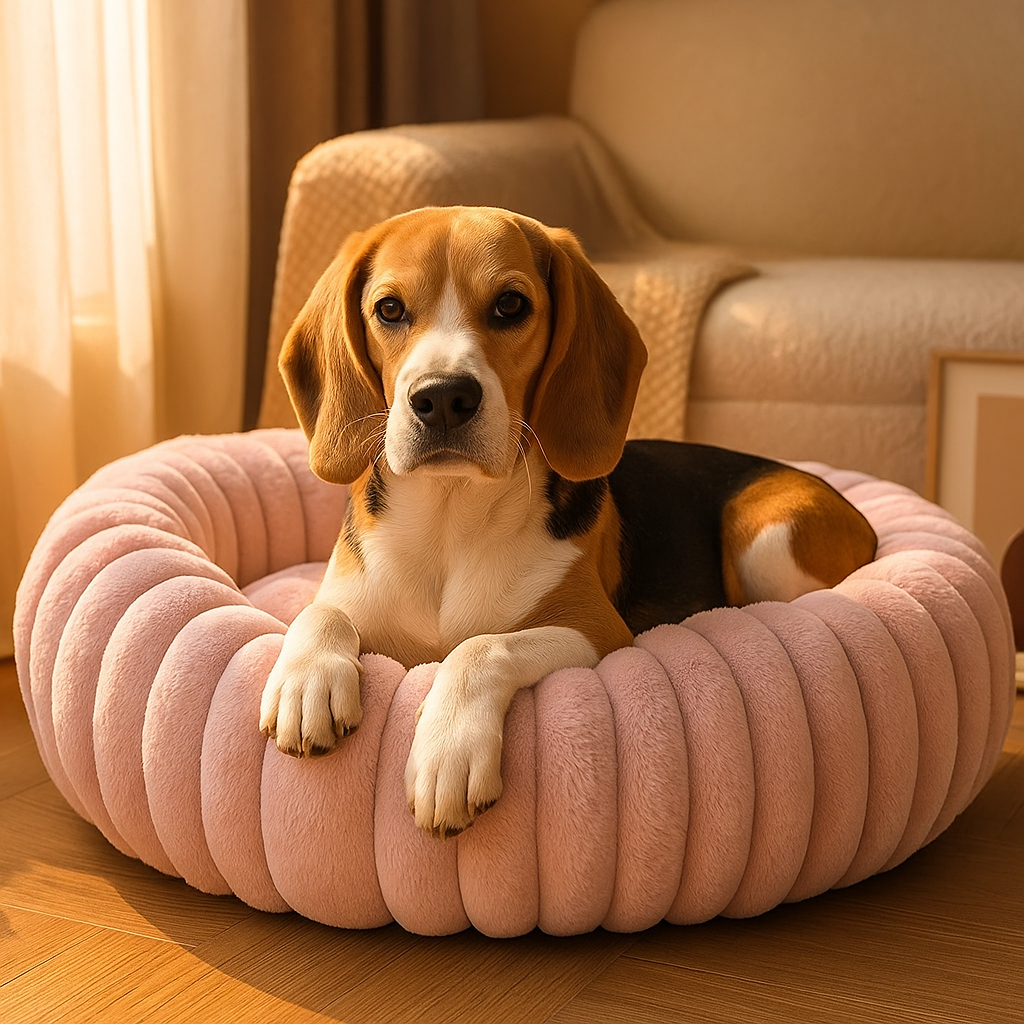 Round Donut Dog Bed - Soft Plush Washable Bed for Small to Medium Dogs - Cozy Design for Comfort and Security 2