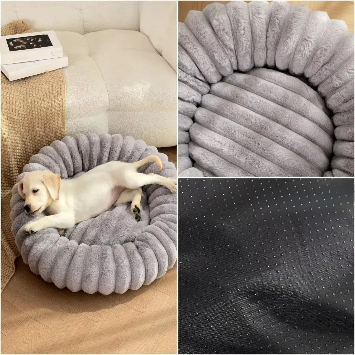 Round Donut Dog Bed - Soft Plush Washable Bed for Small to Medium Dogs - Cozy Design for Comfort and Security 3