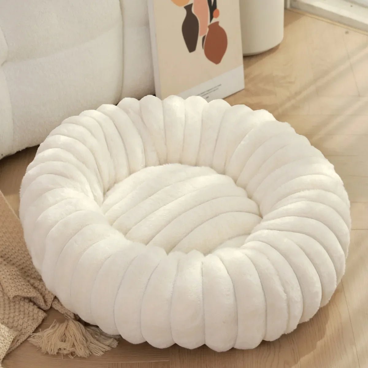 Round Donut Dog Bed - Soft Plush Washable Bed for Small to Medium Dogs - Cozy Design for Comfort and Security 6