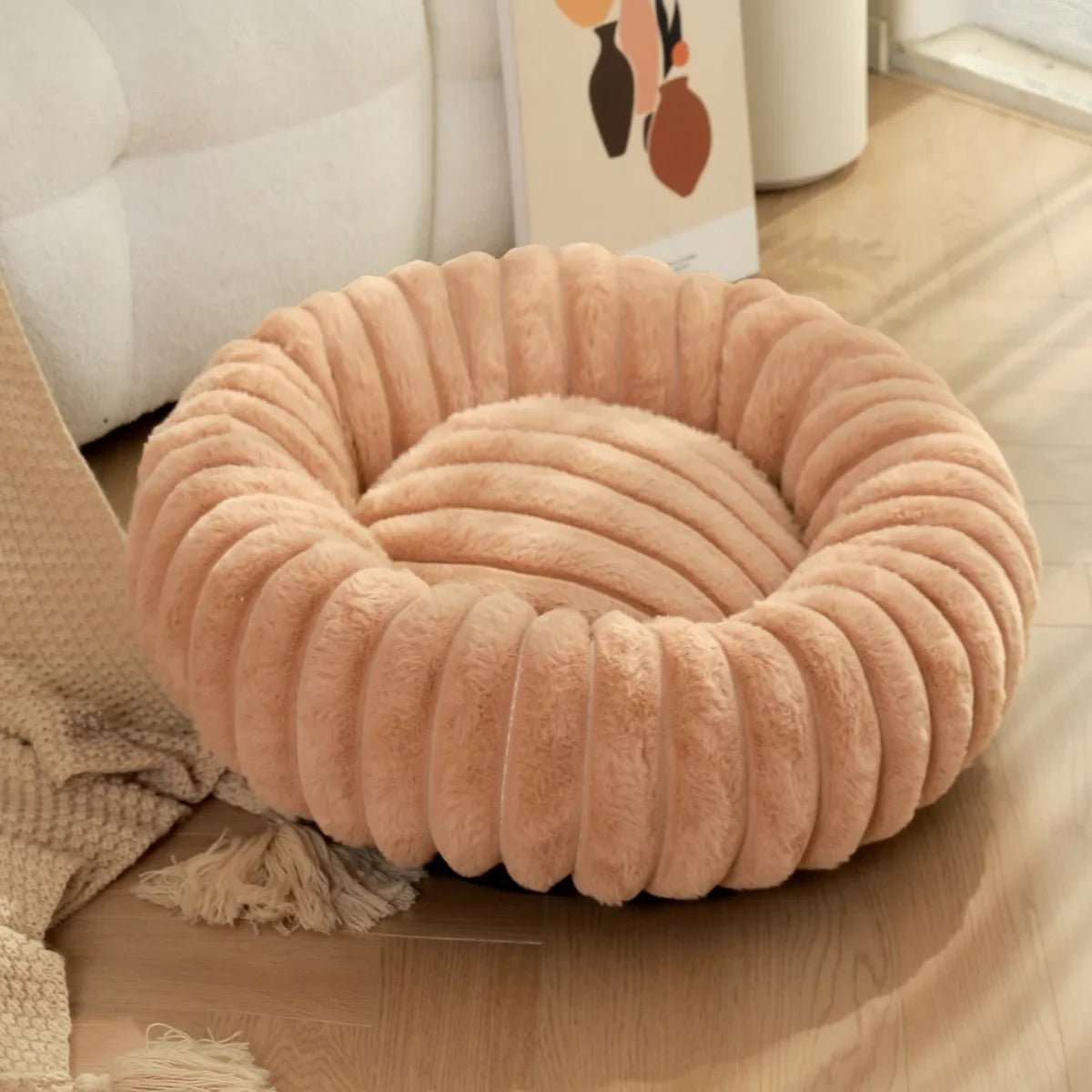 Round Donut Dog Bed - Soft Plush Washable Bed for Small to Medium Dogs - Cozy Design for Comfort and Security 7