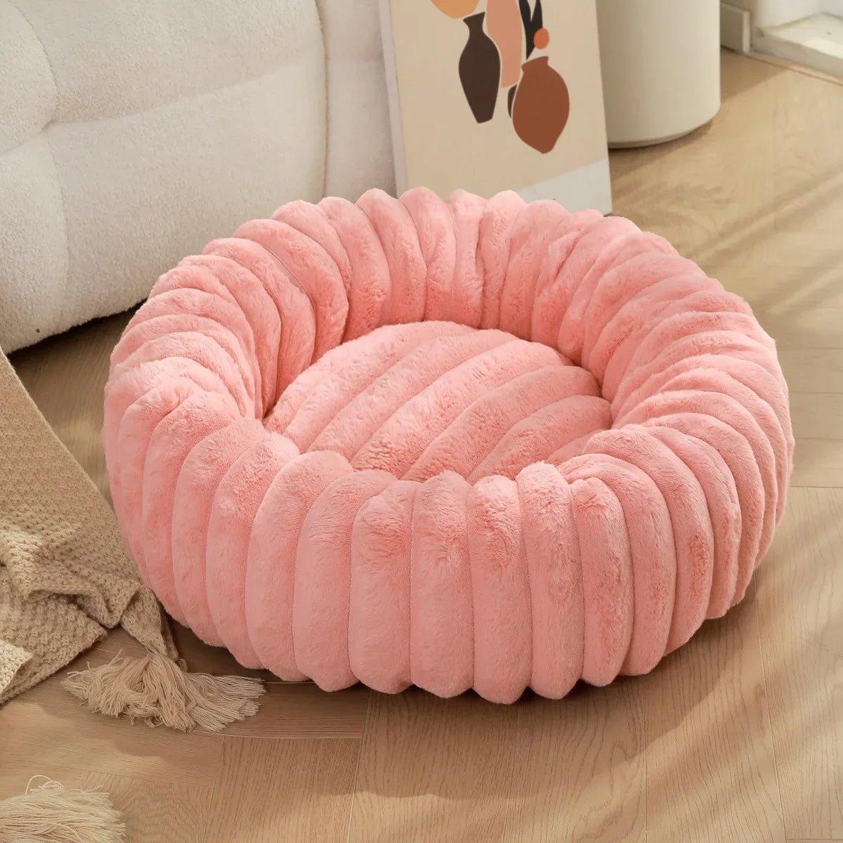Round Donut Dog Bed - Soft Plush Washable Bed for Small to Medium Dogs - Cozy Design for Comfort and Security 8