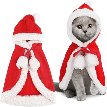Santa Pet Cape for Cats and Small Dogs – Cozy Christmas Costume in Red 0