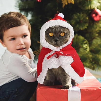 Santa Pet Cape for Cats and Small Dogs – Cozy Christmas Costume in Red 1