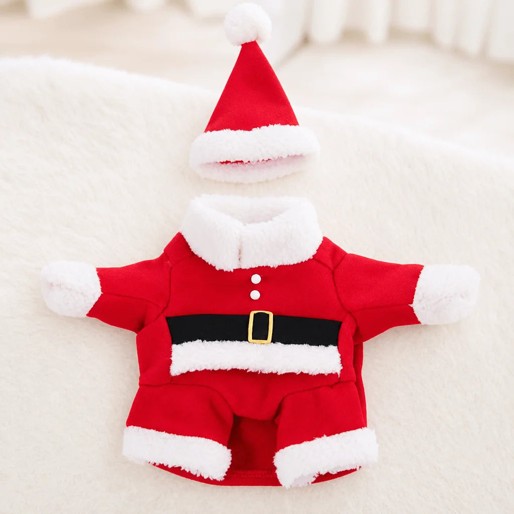 Santa Pet Costume Jumpsuit with Hat for Dogs and Cats, featuring cozy fleece material, perfect for festive holiday celebrations and Christmas gatherings. 0