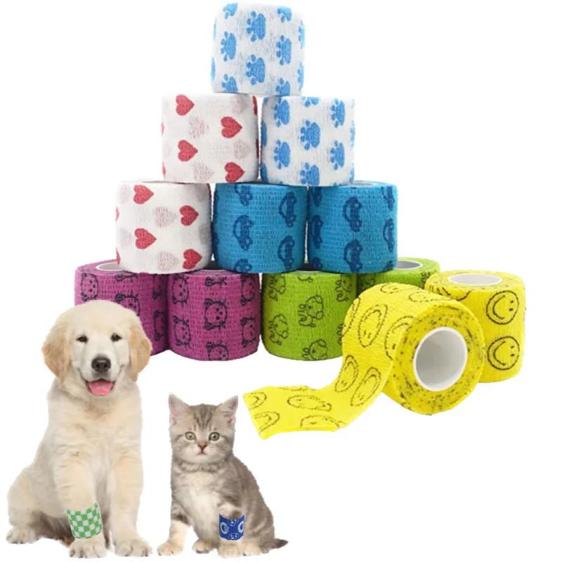 Self-Adhesive Bandage Tape for Pets, Breathable and Water-Repellent, Highly Elastic Vet Tape, 2.5 cm x 4.5 m, Assorted Colors 1