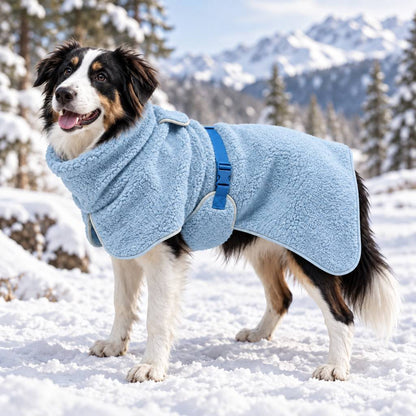 Sherpa fleece dog coat for winter featuring adjustable fit and leash opening, perfect for keeping pets warm during outdoor activities. 9