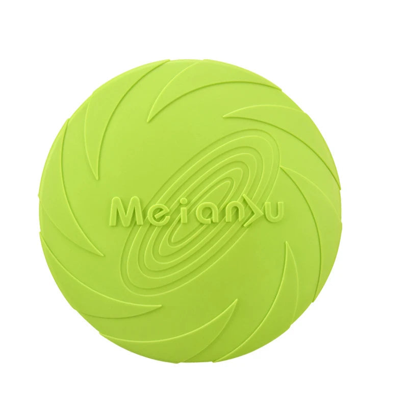 Silicone dog frisbee for fetch and training, durable outdoor flying disc designed for interactive play with pets. 0