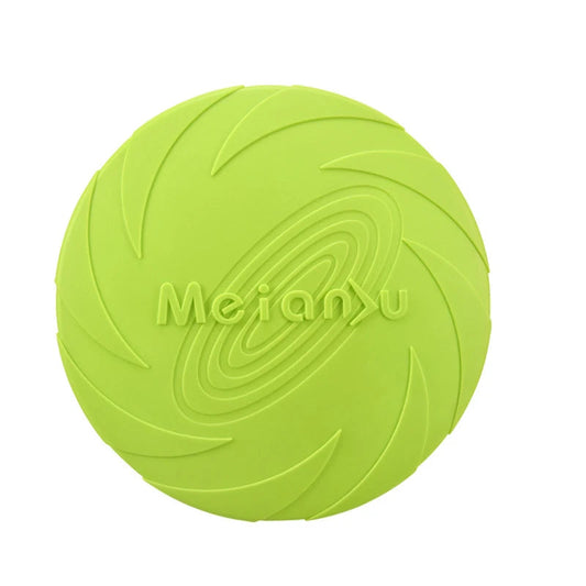 Silicone dog frisbee for fetch and training, durable outdoor flying disc designed for interactive play with pets. 0
