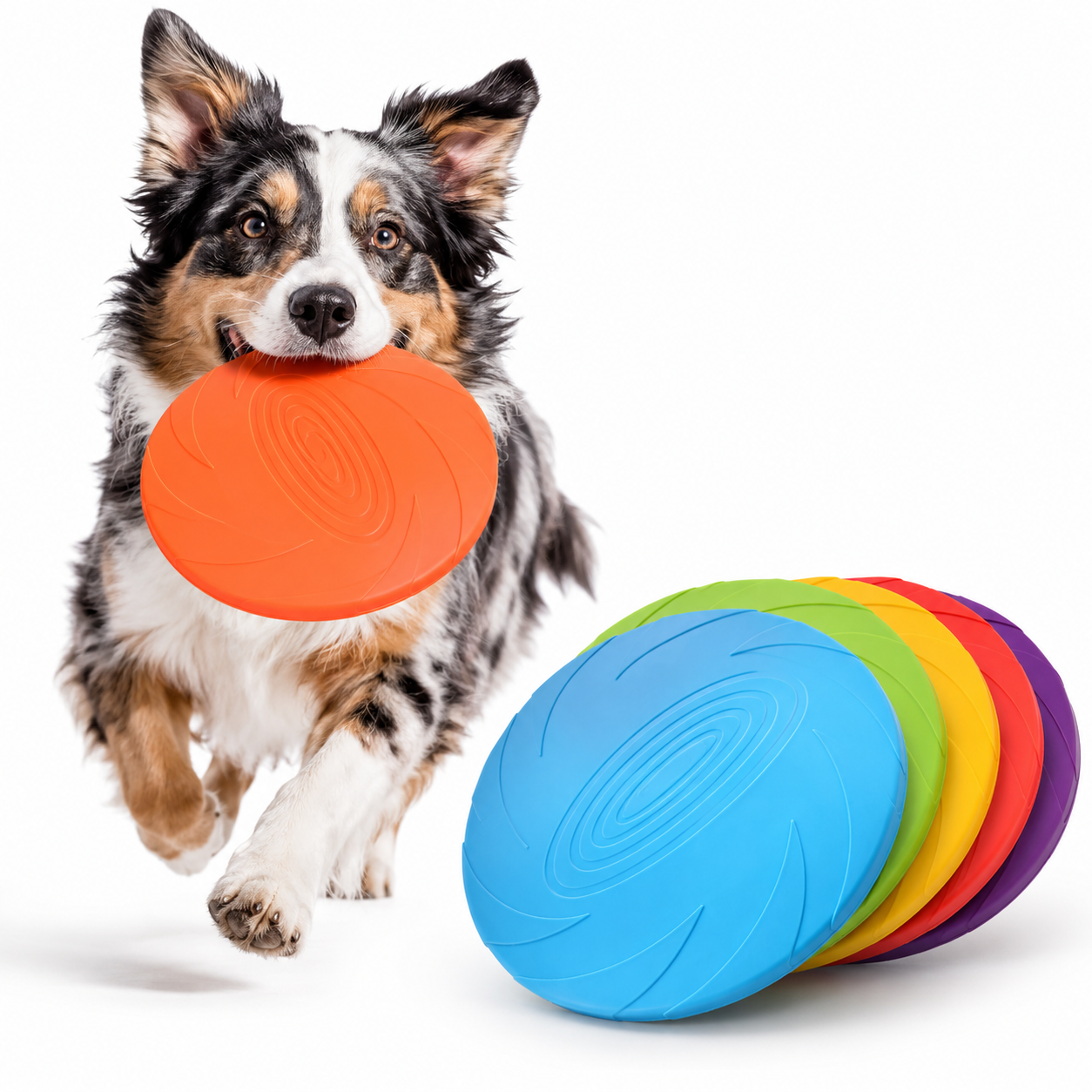 Silicone dog frisbee for fetch and training, durable outdoor flying disc designed for interactive play with pets. 1