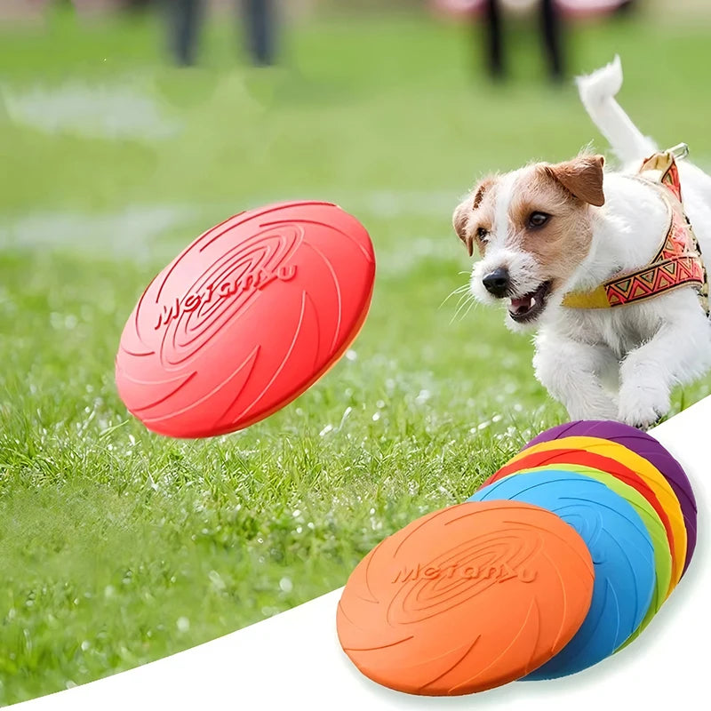 Silicone dog frisbee for fetch and training, durable outdoor flying disc designed for interactive play with pets. 4