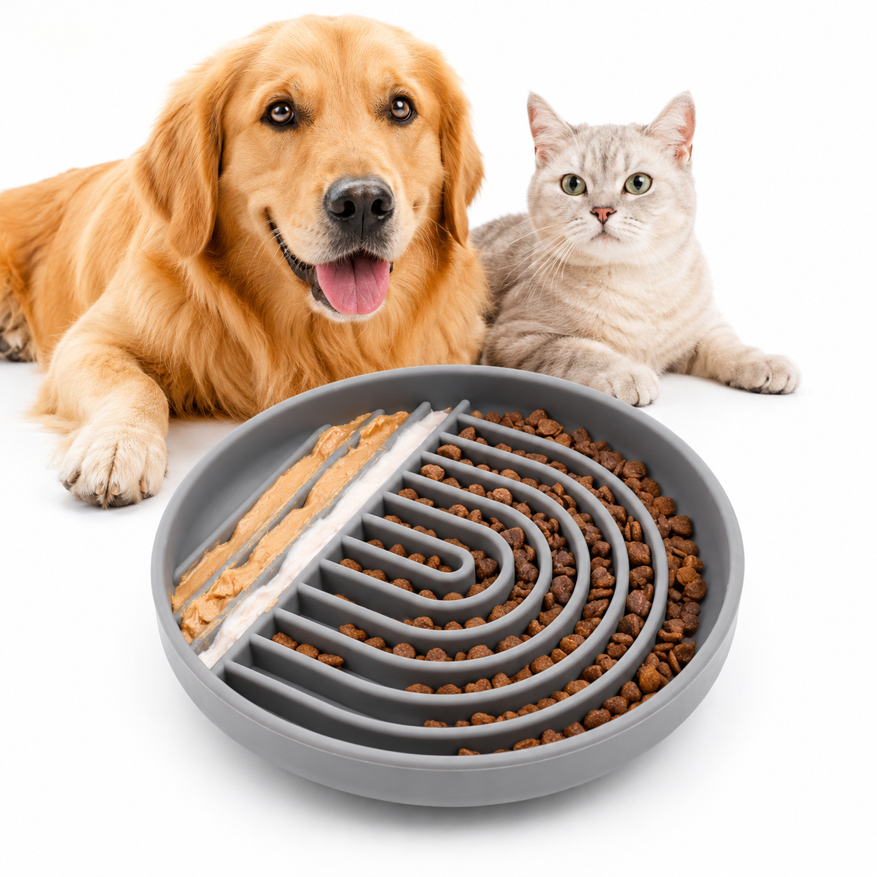 Silicone lick mat for dogs and cats featuring a non-slip base and textured surface, designed for slow feeding and enhancing pet mealtime enjoyment. 1