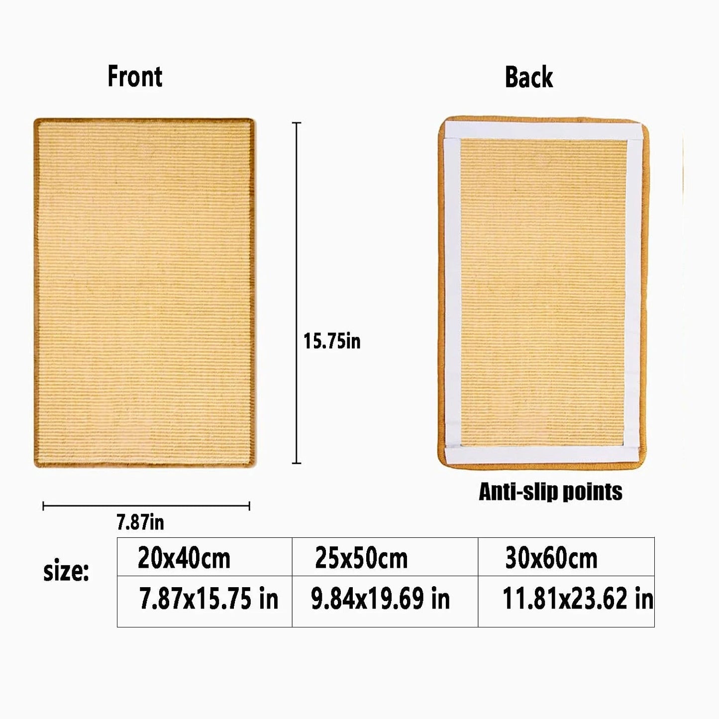 Sisal cat scratcher mat for furniture protection, featuring a durable, pet-safe design in natural color, measuring 60cm x 40cm. 2