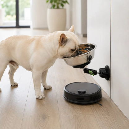 Slow feeder dog bowl featuring an adjustable suction base and a durable stainless steel bowl, designed for small dogs and cats to promote healthy eating habits and prevent blo 1