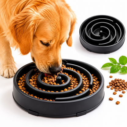 Slow feeder dog bowl featuring an anti-gulping maze design, perfect for medium and large dogs, with a durable non-slip base to prevent sliding during 0