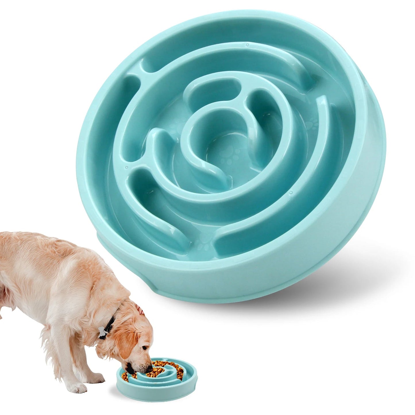 Slow feeder dog bowl with non-slip base featuring a maze design that promotes healthy eating habits and mental stimulation for pets. 7