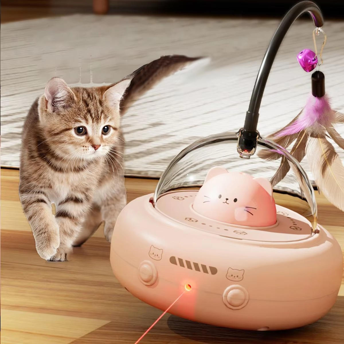 Smart Interactive Cat Toy with Laser and Feather Bells – Engaging 360-Degree Movement 0