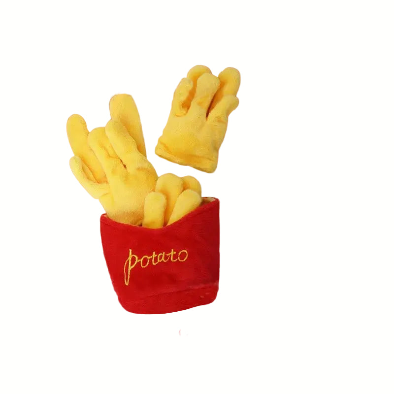 Soft Plush Dog Toy with Squeaker – Adorable Hamburger or Fries Design for Small to Medium Dogs 14